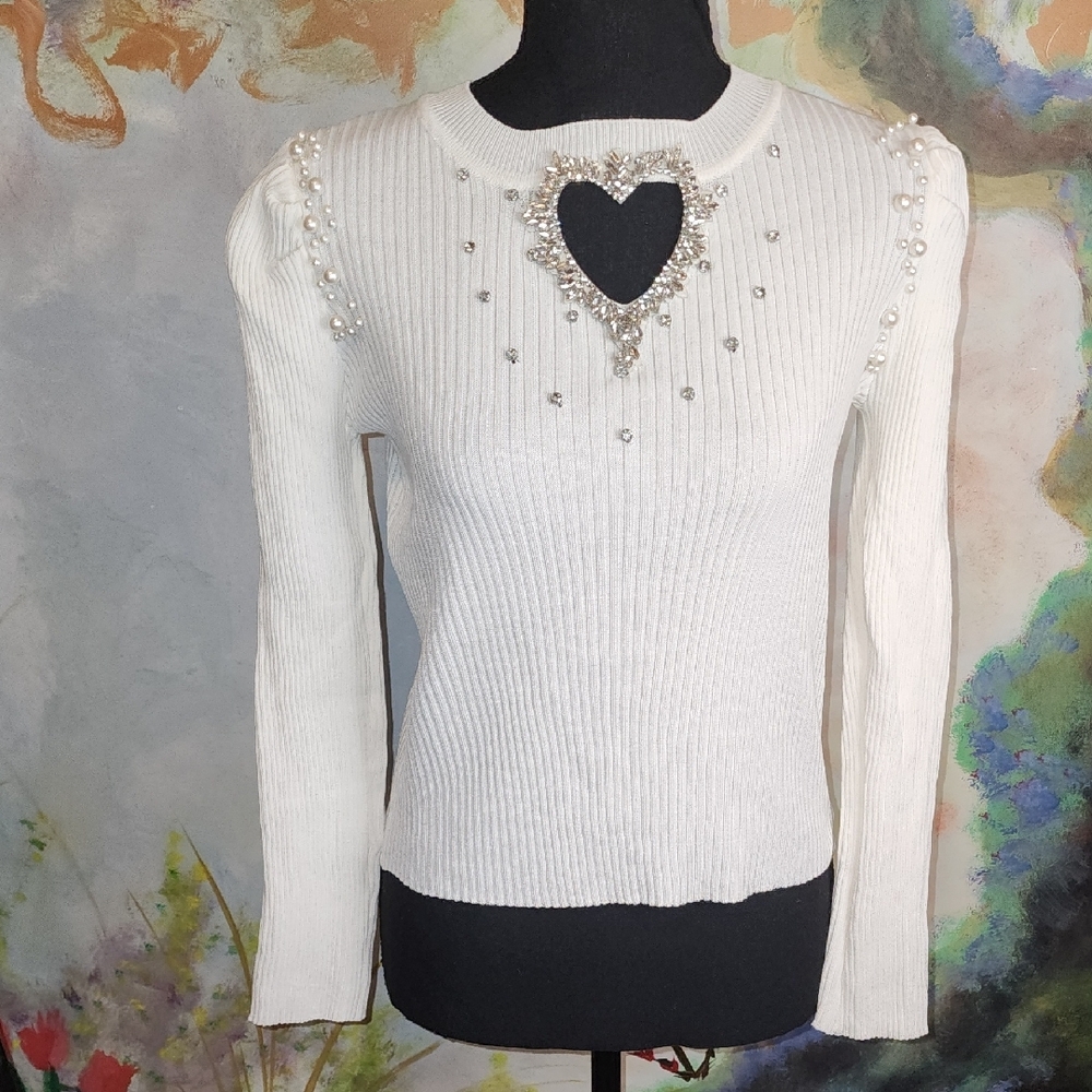 Elegant White Blouse with Heart Detail